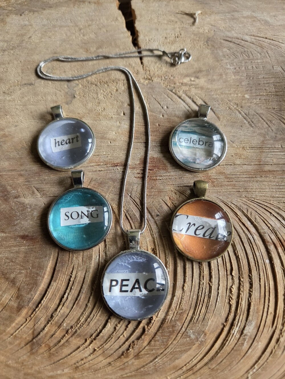 Handcrafted Set Of 5 Inspirational Cabochon Pendants/Necklace